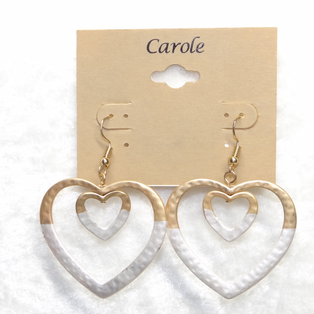 Carole Heart Dangling Earrings Gold & Silver Tone